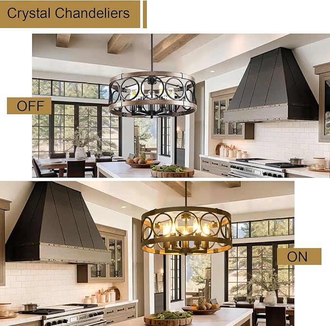 Semi Flush Mount Ceilnig Light,6-Light Farmhouse Chandelier Rustic,Modern Light Fixture Ceiling Mount Round Metal Vintage Chandelier Dining Room Light Fixtures for Kitchen