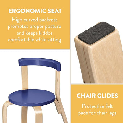 Bentwood Kids Table and Chairs Set, Kids Furniture, Blue, 5-Piece