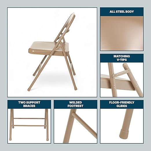 OEF Furnishings OEF900 Series Premium Lightweight All-Steel Folding Chairs (4-Pack, Beige)