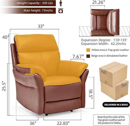 AIRSKY Genuine Leather Recliner Chair, Top Grain Leather, Italian Water-Washing Process, Recliner Chairs for Adults, for Living Room, Theater Seating, Bedroom. R1, Reddish Brown