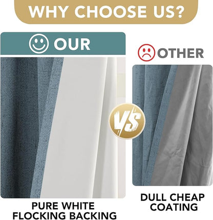 H.VERSAILTEX Linen Blackout Curtains 45 Inches Long 100% Blackout Thermal Insulated Textured Linen Look Curtain Draperies Anti-Rust Grommet, Energy Saving with White Liner, 2 Panels, Stone Blue