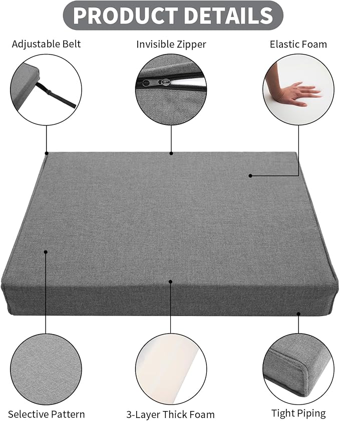 Patio Furniture Sofa Cushion Set Outdoor Living Deep Seating Cushions Thick Foam Replacement Cushion,21.7x21.7 Inch,Medium Grey