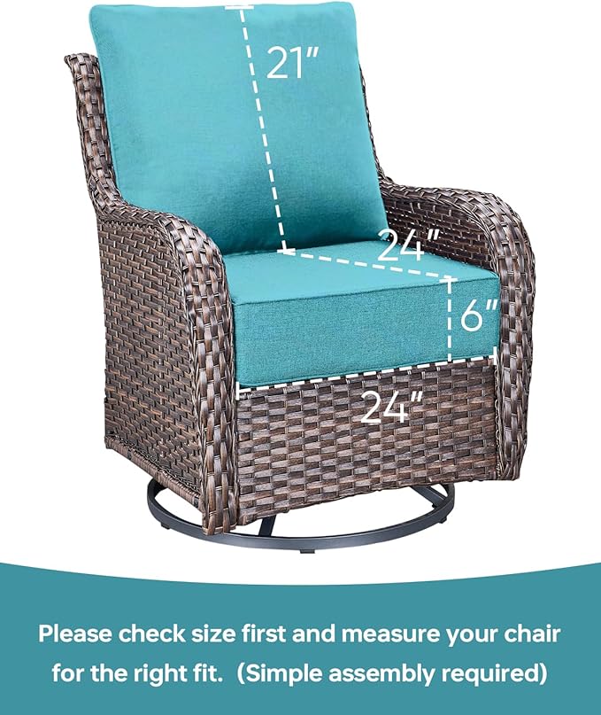 Luxury 24x24x6 Inch Outdoor Seat Cushions - Set of 2 Water Resistant Patio Chair Cushion for Porch Set Rattan Dining Rocker Glider Chairs Loveseat Couch Sectional Sofa - Turquoise