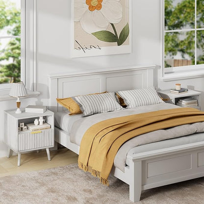 LYNSOM Fluted Dresser and Nightstand Sets 3 Piece, 5-Drawers Dresser and 1-Drawer Nightstands Set of 2, Wood Bedroom Furniture Set for Home, Bedroom, Hallway, White