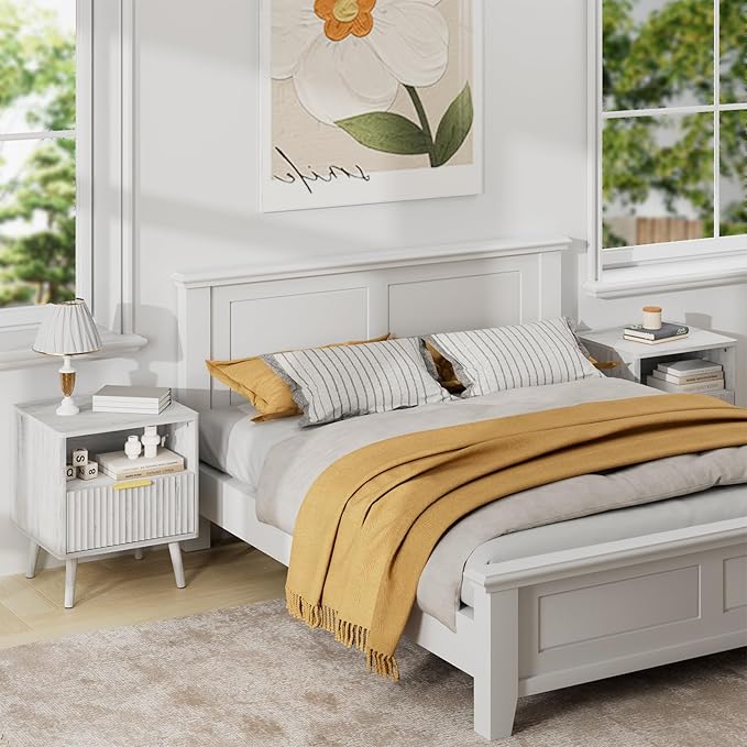 LYNSOM Fluted Dresser and Nightstand Sets 4 Piece, 1-Drawer Nightstands and 5/6 Drawers Dresser, Wood Bedroom Furniture Set for Home, Bedroom, Hallway, White