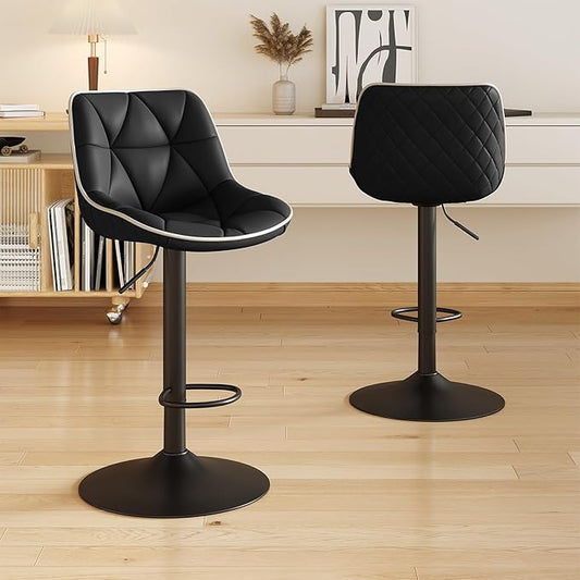 Nalupatio Bar Stools Set of 2, Adjustable Swivel Counter Height Bar Stools with Back, Armless Modern Barstools for Kitchen Island & Home Bar, Upholstered Seat,（Black）