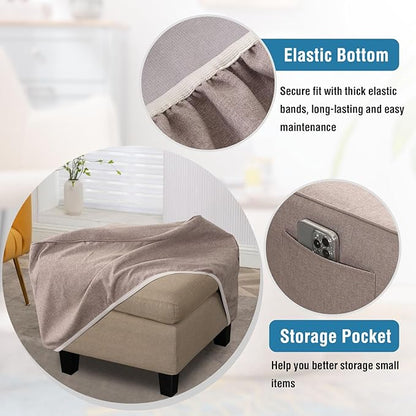 H.VERSAILTEX Ottoman Cover Square Fit Length 18"-19" Footrest Thick Linen Look Square Soft Ottoman Covers Slipcover Storage Ottoman Cover Stool Cover with Elastic Bottom - Heather Taupe
