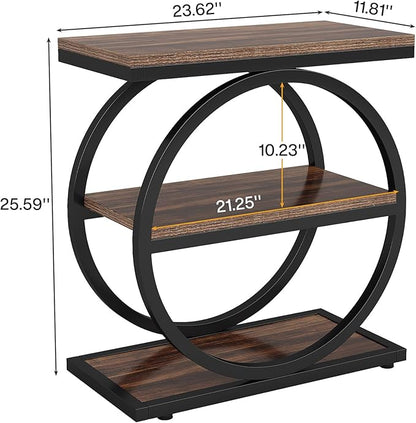 Tribesigns End Table Set of 2, Narrow End Table with 3 Storage Shelves, Wooden Side Table, Industrial Small Sofa Side Table for Living Room, Slim Nightstand and Bedside Table for Bedroom