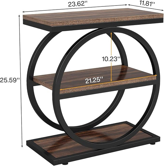 Tribesigns End Table Set of 2, Narrow End Table with 3 Storage Shelves, Wooden Side Table, Industrial Small Sofa Side Table for Living Room, Slim Nightstand and Bedside Table for Bedroom
