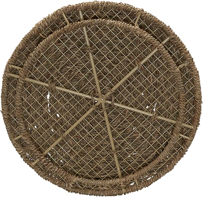 Household Essentials Handwoven Seagrass Barrel Wicker Storage Basket Side Table, Natural