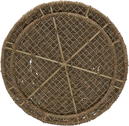Household Essentials Handwoven Seagrass Barrel Wicker Storage Basket Side Table, Natural