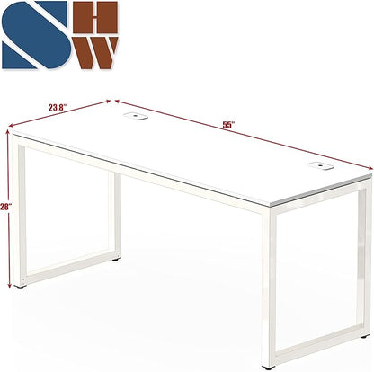 SHW 55-Inch Commercial-Grade Office Computer Desk, White
