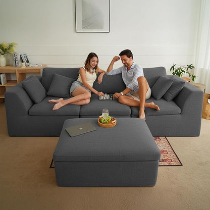 Loveseat Sofa, Cloud Boneless Couches for Living Room, 2 Seater Modular Sectional Sofa,Oversized,DarkGary Chenille