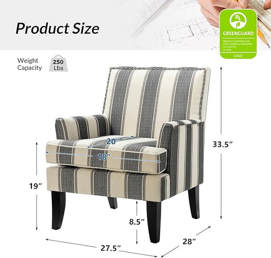 HULALA HOME Modern Accent Chairs Set of 2, Farmhouse High Back Striped Chairs with Wooden Legs & Nail Head Trim, Comfy Upholstered Armchairs for Living Room/Bedroom (Stripe Black)