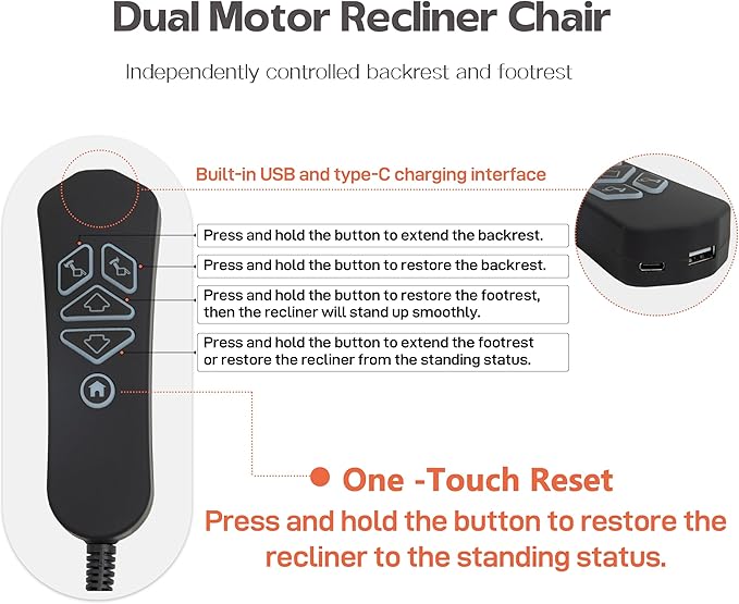 Power Lift Recliners Chairs for Elderly Adults Lay Flat Recliner with Heat & Massage, Wireless Charging Device, USB Ports, Cup Holder, Lumbar Pillow, 400Lbs（Grainy Fibric,Grey）