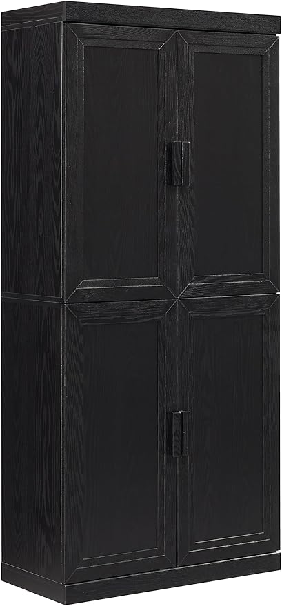 Crosley Furniture Essen Kitchen Pantry Storage Cabinet with Doors and Shelves, Entryway, Bathroom, Black