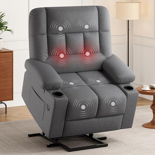 Soohow Oversized Power Lift Recliner Chair with Massage and Heat for Elderly Big and Tall, Large Fabric Recliner Wide Electric Recliner Chair with USB Ports, Cup Holders, Side Pockets
