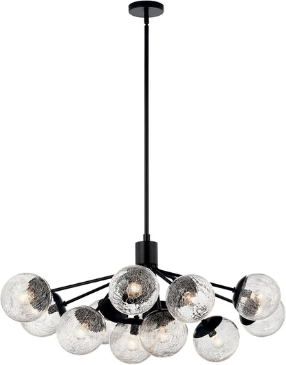 KICHLER Silvarious 12-Light Linear Convertible Chandelier, Soft Modern Light with Clear Crackled Glass in Black, for Dining Room or Living Room (17.75" x 26.75" x 48"), 52703BK