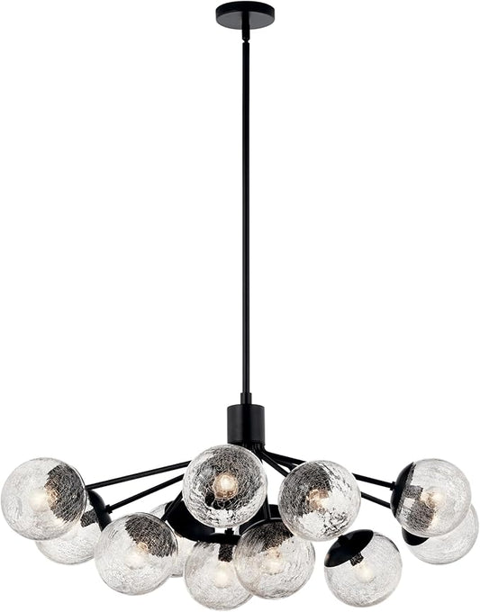 KICHLER Silvarious 12-Light Linear Convertible Chandelier, Soft Modern Light with Clear Crackled Glass in Black, for Dining Room or Living Room (17.75" x 26.75" x 48"), 52703BK