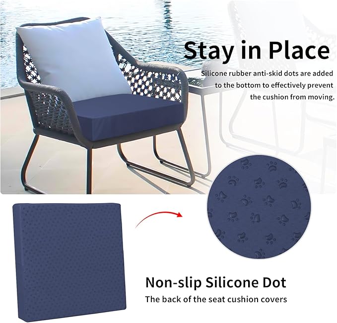 Easy-Going Waterproof Patio Cushion Covers ONLY Cover 20x18x4 inch 4 Pack Replacement Non-Slip Outdoor Seat Cushion Slipcover with Zipper. Navy