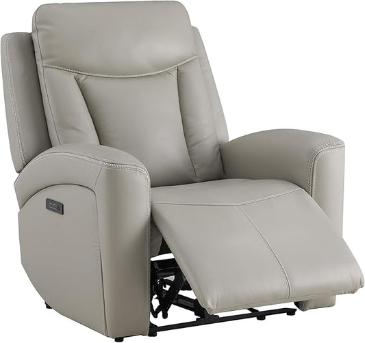 CHITA Genuine Leather Power Recliner Chair for Adults, Super Zero Gravity Recliner with Adjustable Power Headrest & USB/Type-C Ports, for Living Room, Bedroom & Home Theater, Light Gray