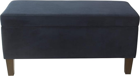 HomePop Large Upholstered Rectangular Storage Ottoman Bench with Hinged Lid, Navy