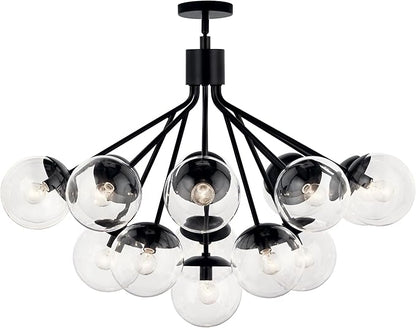 KICHLER Silvarious 16-Light Convertible Chandelier, Soft Modern Light with Clear Glass in Black, for Dining Room, Living Room or Foyer (26" x 38"), 52702BKCLR