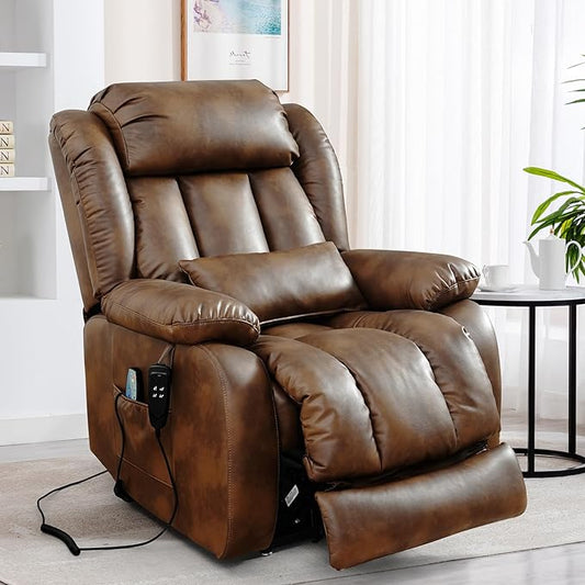 EDILLY Extra Large Power Lift Recliner Chairs for Elderly,Infinite Position Lay Flat Dual Motor Recliners Chair,with Heating and Massage, Breathable Leather,USB Ports and Remote Control(Orche)