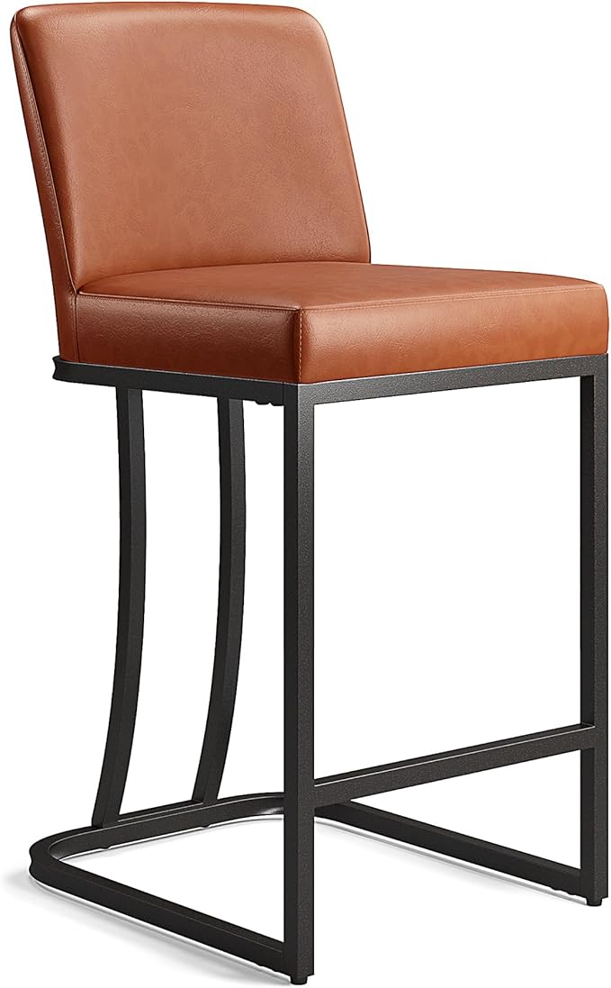 MAISON ARTS Counter Height Bar Stools with Back for Kitchen Counter, 24 Inch Modern Upholstered Faux Leather Barstools Farmhouse Bar Chairs Luxury Island Stools Support 330LBS, Brown