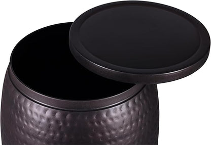 BIRDROCK HOME Iron Storage Side Table - Rustic Woven End Table with Removable Lid - Circle Barrel Accent Furniture for Living Room, Indoor, or Outdoor Use - 15.94" Dx 20" H - Oil Rubbed Bronze