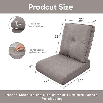 Patio Chair Cushions 5 Packs - Outside 22x24 High Back Water-Resistant Cushion with Zipper Cover for Outdoor Glider Rocking Chairs Loveseat 3-seat Couch Sofa – Grey/Buckle