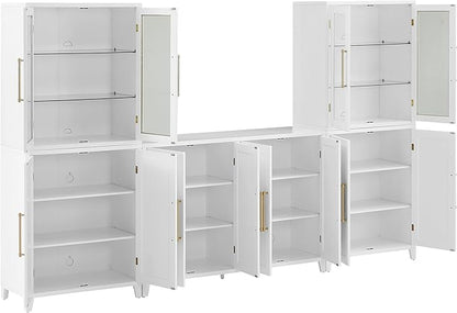 Crosley Furniture Roarke 3-Piece Modern Glass Door Sideboard Buffet Cabinet and Kitchen Storage Pantry Set, White