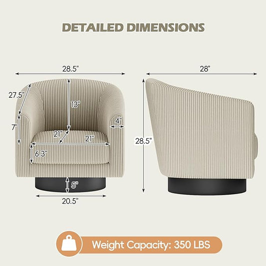 360° Swivel Accent Chairs Set of 2, Modern Bucket Chair, Corduroy Barrel Armchair, Comfy Boucle Chair, Single Sofa for Living Room Bedroom. Camel