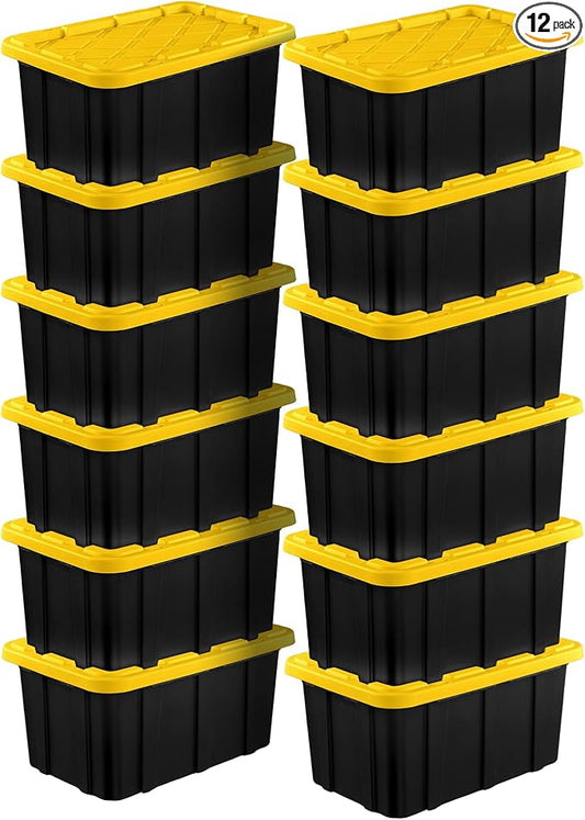 Sterilite 12-Pack Industrial Tote, Plastic Storage Container Bins with Lids, 17 Gallon - Heavy-Duty Organizing Containers for Closet, Bathroom, and Office