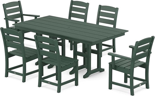 POLYWOOD Lakeside 7-Piece Outdoor Dining Set, All-Weather HDPE Patio Furniture Table and Chairs, Fade-Proof, Green