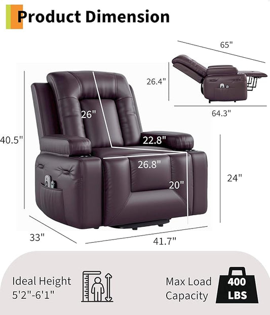 GarveeHome Oversized Electric Lift Recliner Chair - Heat and Massage, PU Leather Power Lift Recliner for Elderly & Mobility Impaired, Adjustable Back and Legs, Heavy Duty Lift Chair for Seniors