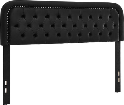 Tufted Upholstered Headboard,Button Solid Wood HeadBoards with Adjustable Height,Modern Performance Velvet Bed Head Boards,Easy Install&Nailhead (Black, King)