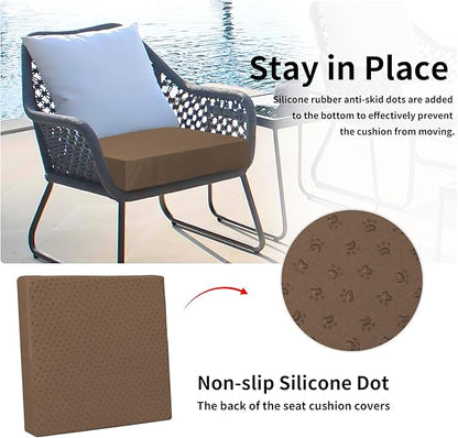 Easy-Going Waterproof Patio Cushion Covers ONLY Cover 27x25x5 inch 4 Pack Replacement Non-Slip Outdoor Seat Cushion Slipcover with Zipper. Brown