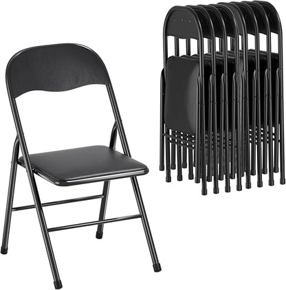 VECELO Folding Chairs 8 Pack Metal Portable with Soft PU Padded Seats for Home/Office/Party, Black
