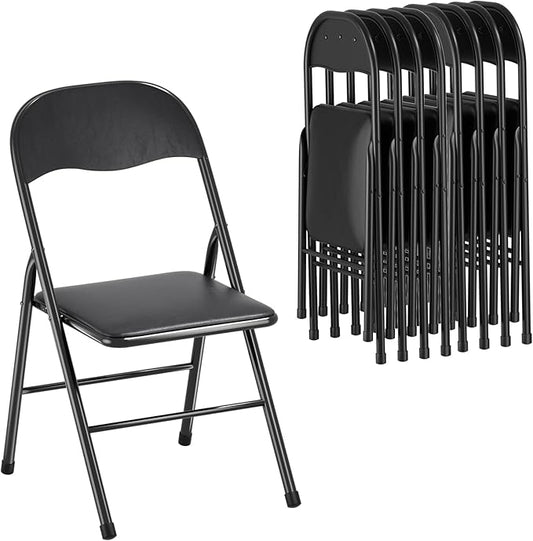VECELO Folding Chairs 8 Pack Metal Portable with Soft PU Padded Seats for Home/Office/Party, Black