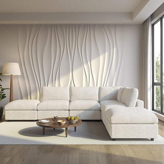 Cloud Sectional Couches for Living Room,134" Convertible L Shaped Couch with Ottoman, 6 Seater Modular Sectional Sofa,Deep Seater Furniture Sets