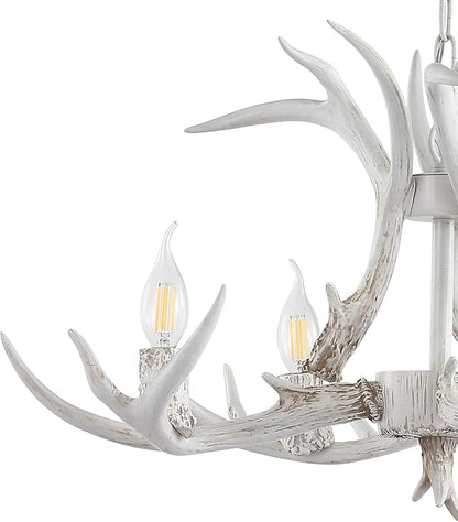 JONATHAN Y JYL6301B Eldora 26" Adjustable Resin Antler 4-Light LED Chandelier, Glam, Rustic,Cottage,Transitional, Dimmable Dining Room, Living Room, Kitchen, Foyer, Bedroom, White