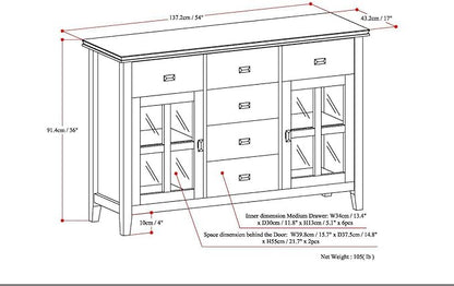 SIMPLIHOME Artisan Buffet - 54 inch Wide Solid Wood 3-Door Sideboard Buffet in Dark Chestnut Brown, Transitional Storage Cabinet for Dining Room or Kitchen with Adjustable Shelves and Bronze Hardware