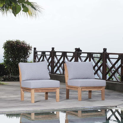 Modway EEI-1821-NAT-GRY-SET Marina Premium Grade A Teak Wood Outdoor Patio Armless Chairs-Set of 2, Natural Gray