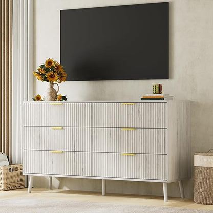 LYNSOM Fluted Dresser and Nightstand Sets 2 Piece, 2-Drawer Nightstands and 6-Drawers Dresser, Wood Bedroom Furniture Set for Home, Bedroom, Hallway, White