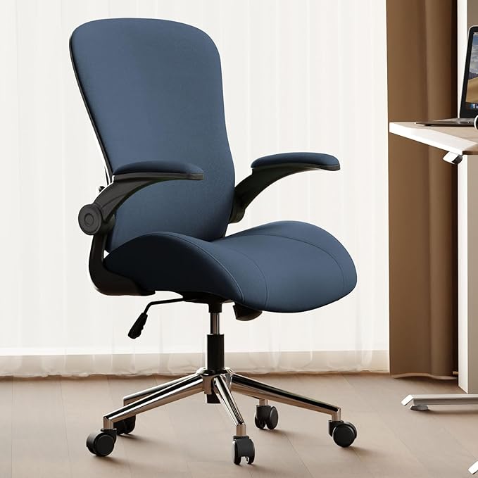 Blue Ergonomic Office Desk Chair, Soft Fabric Thickened Curved seat Cushion with Adjustable Lumbar Support, Perfect Blend of Comfort and Good Looks, Ideal Chair for Home or Office, Navy Blue