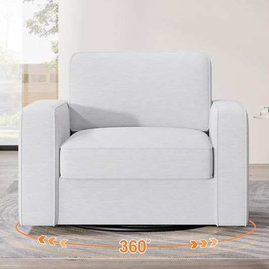 Swivel Accent Sofa Chair Set of 4, Modern Comfy Oversized Upholstered Cushion Back Armchair in Linen 1pcs for Living Room, Bedroom, Reading Room(White)