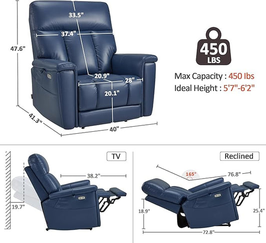 MCombo Heavy Duty Lift Chair for Elderly, Extra Wide Dual Motor Power Lift Recliner 450lbs with Hidden Cup Holders, USB Charging, Breathable Faux Leather R7777 (Blue)