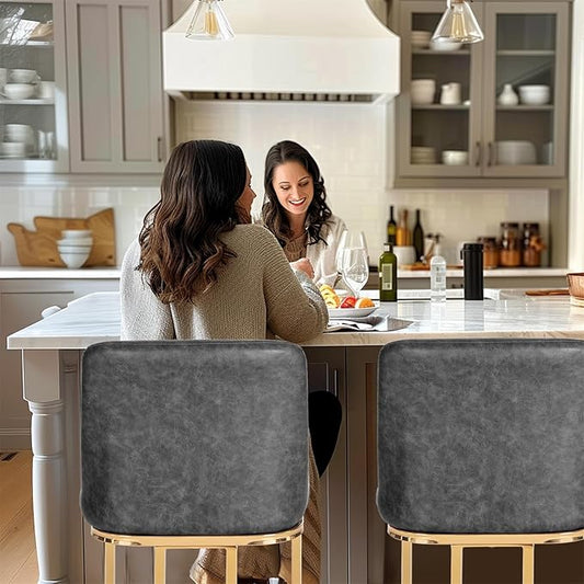 Sophia & William Counter Height Bar Stools Set of 3, Modern PU Leather Kitchen Island Stools,Gold Polished Bar Chairs,Grey & Gold