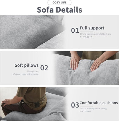 Cloud Sectional Couches for Living Room,100.5" Convertible L Shaped Couch with Ottoman, 4 Seater Modular Sectional Sofa,Deep Seater Furniture Sets,Gray